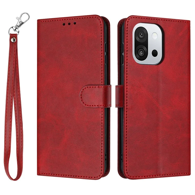 For OnePlus 13T 5G Case Flip Stand PU Leather Wallet Phone Cover Calf Texture - Red