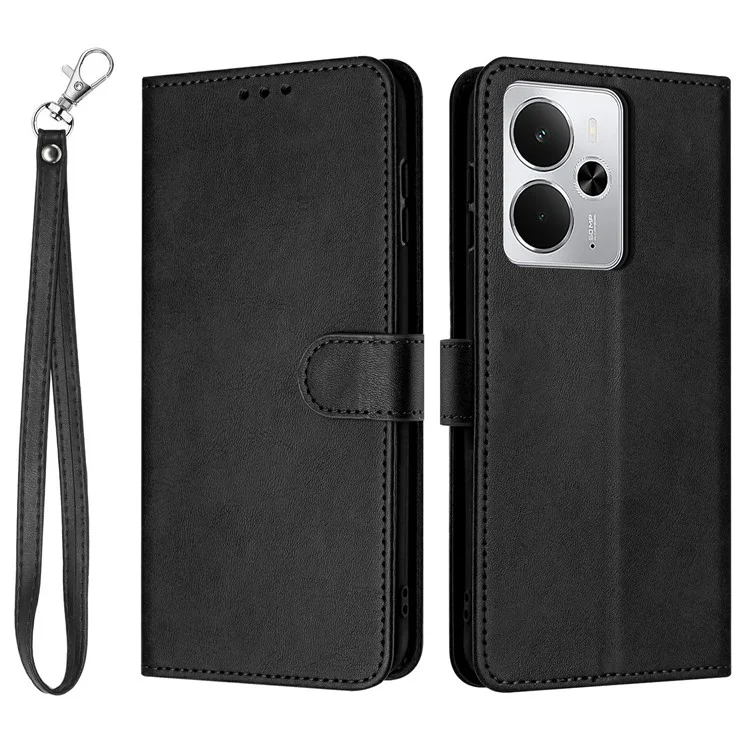 For Realme 14 5G / P3 5G / 14T 5G Case Flip Stand PU Leather Wallet Phone Cover Calf Texture - Black