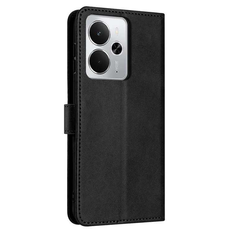 For Realme 14 5G / P3 5G / 14T 5G Case Flip Stand PU Leather Wallet Phone Cover Calf Texture - Black