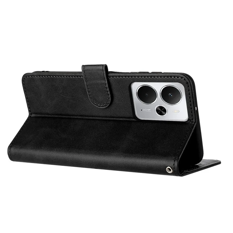 For Realme 14 5G / P3 5G / 14T 5G Case Flip Stand PU Leather Wallet Phone Cover Calf Texture - Black