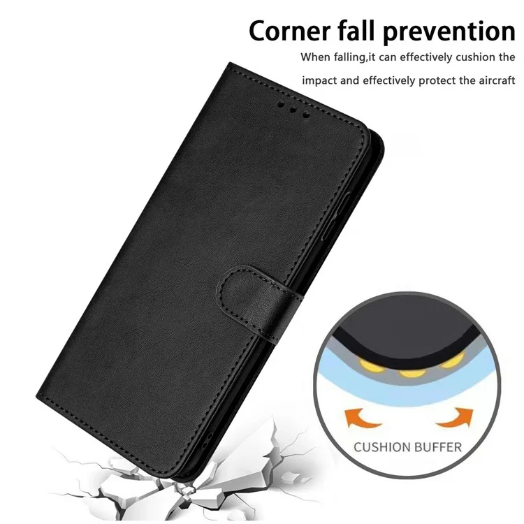 For Realme 14 5G / P3 5G / 14T 5G Case Flip Stand PU Leather Wallet Phone Cover Calf Texture - Black