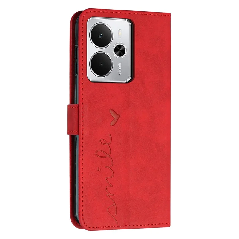 Stand Case for Realme 14 5G / P3 5G / 14T 5G PU Leather Phone Cover Imprinted Heart Pattern - Red