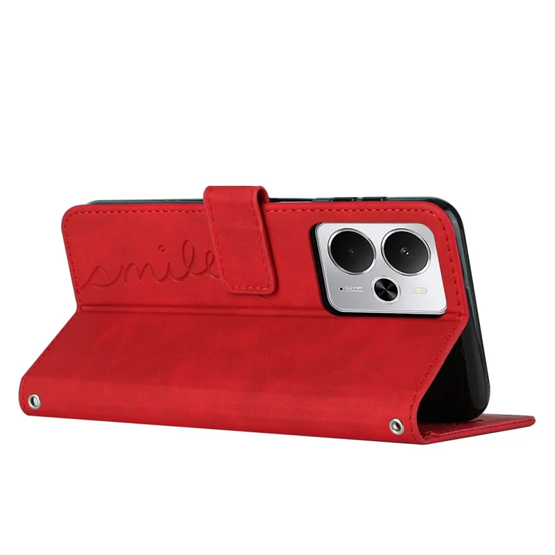 Stand Case for Realme 14 5G / P3 5G / 14T 5G PU Leather Phone Cover Imprinted Heart Pattern - Red