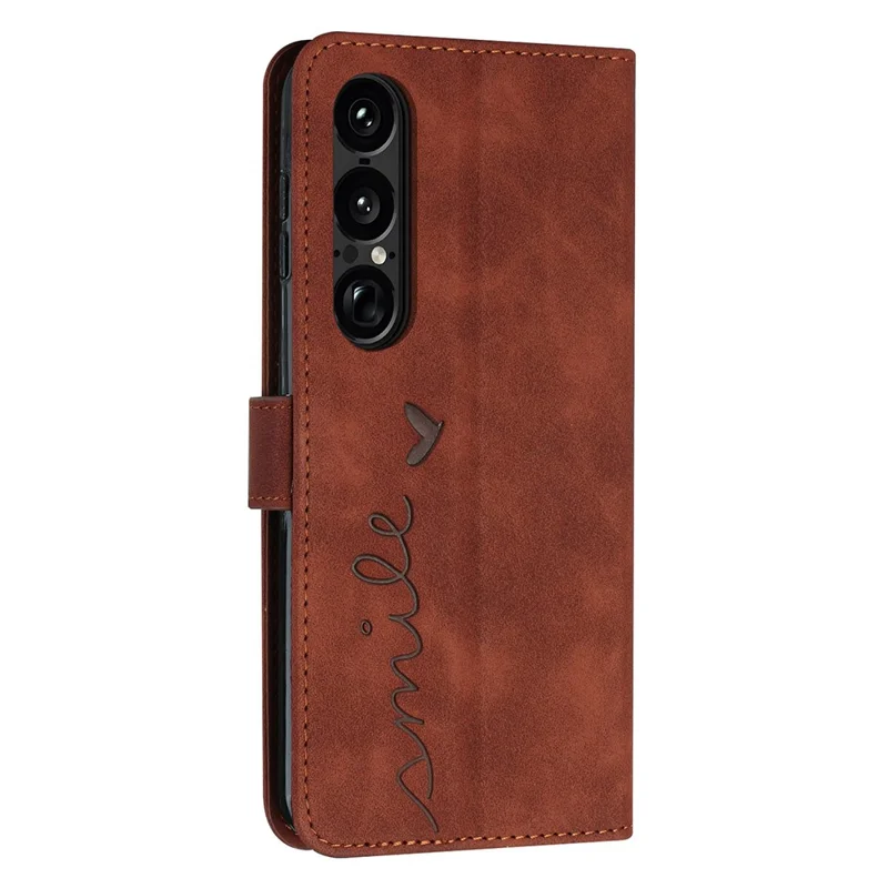 For Sony Xperia 1 VII Stand Case PU Leather Phone Cover Imprinted Heart Pattern - Brown