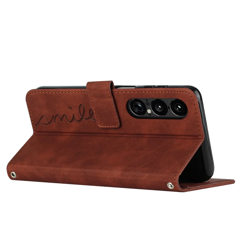 For Sony Xperia 1 VII Stand Case PU Leather Phone Cover Imprinted Heart Pattern - Brown