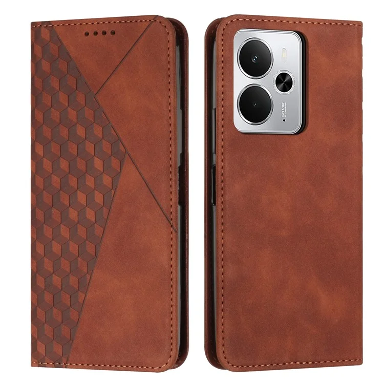 Wallet Case for Realme 14 5G / P3 5G / 14T 5G Leather Phone Cover Pattern Imprinted - Brown