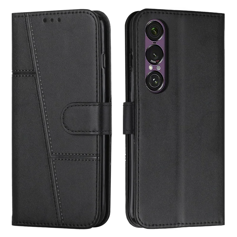 For Sony Xperia 1 VII Case Leather Stand Protective Phone Cover - Black