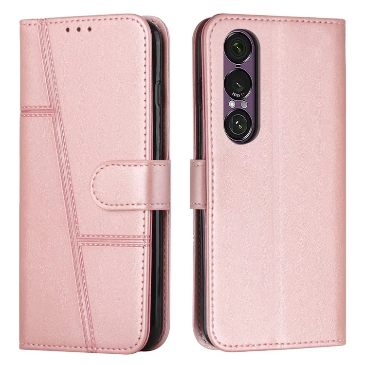 For Sony Xperia 1 VII Case Leather Stand Protective Phone Cover - Rose Gold
