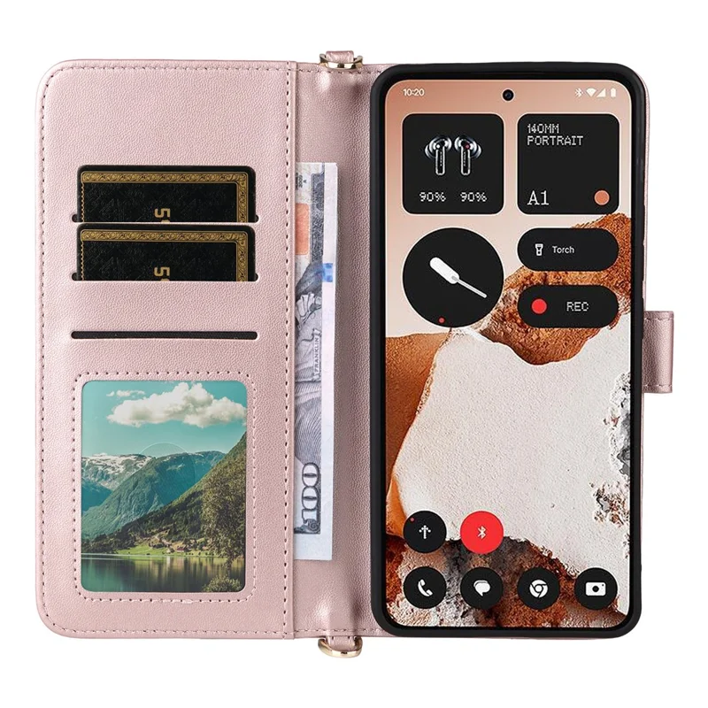 For Nothing CMF Phone 2 Pro Case with Shoulder / Wrist Strap Leather Phone Cover Stand Wallet - Pink