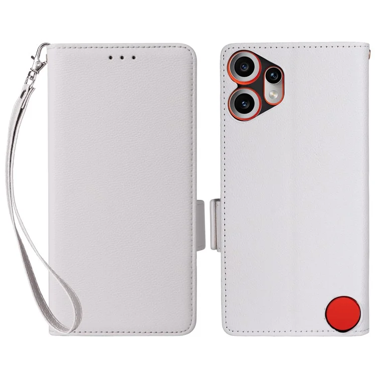 Étui de téléphone Pour Rien CMF 2 Pro avec dragonne Texture de litchi Étui portefeuille en cuir PU - Blanc