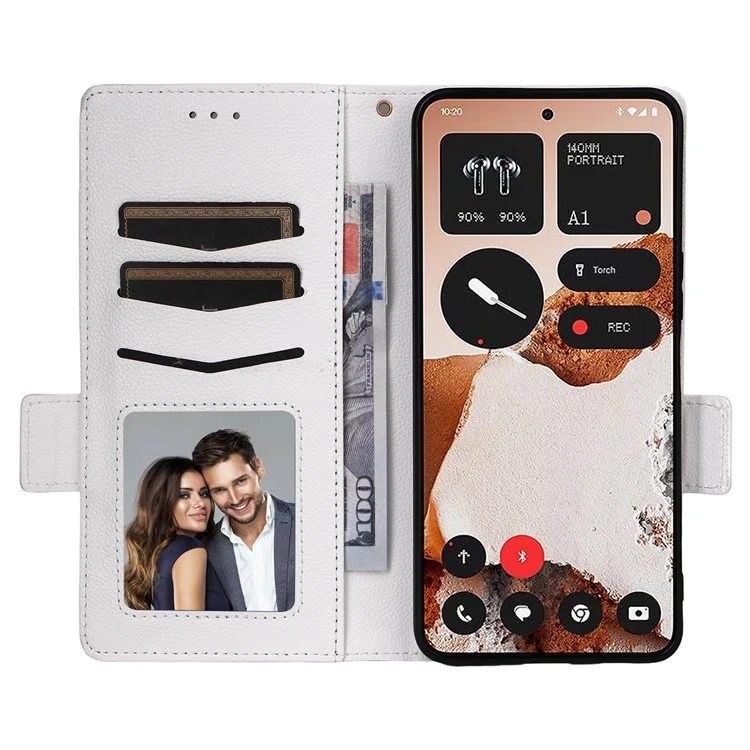 Étui de téléphone Pour Rien CMF 2 Pro avec dragonne Texture de litchi Étui portefeuille en cuir PU - Blanc
