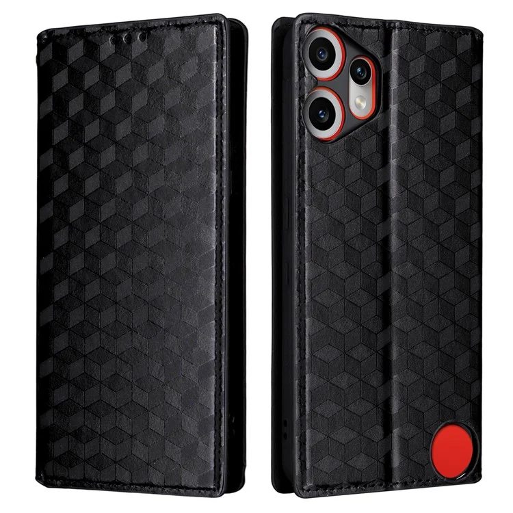 For Nothing CMF Phone 2 Pro Case Wallet Rhombus Imprinted Leather Phone Cover - Black