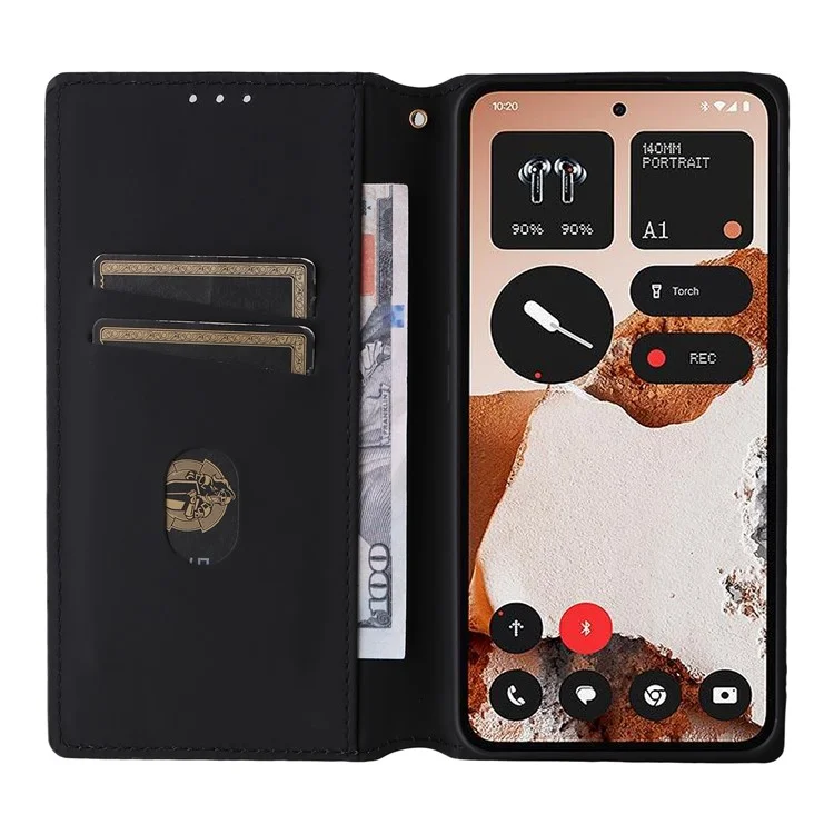 For Nothing CMF Phone 2 Pro Case Wallet Rhombus Imprinted Leather Phone Cover - Black