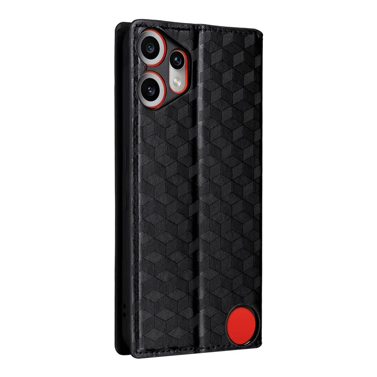 For Nothing CMF Phone 2 Pro Case Wallet Rhombus Imprinted Leather Phone Cover - Black