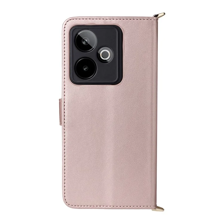Capa para Realme GT 7 5G com alça de ombro/pulso Capa de telefone de couro com suporte e carteira - Rosa