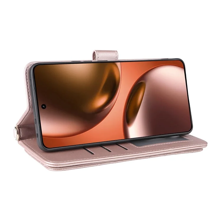 Capa para Realme GT 7 5G com alça de ombro/pulso Capa de telefone de couro com suporte e carteira - Rosa