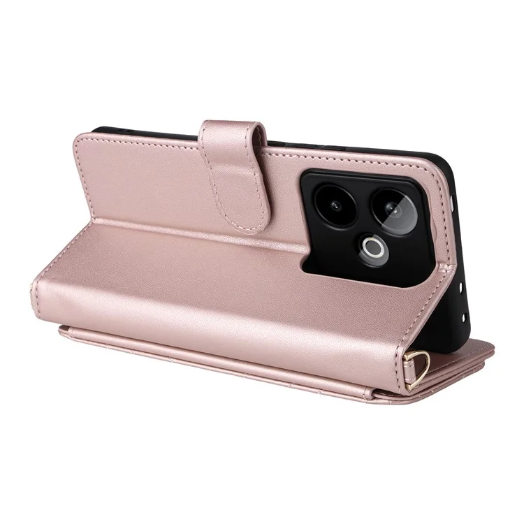 Capa para Realme GT 7 5G com alça de ombro/pulso Capa de telefone de couro com suporte e carteira - Rosa