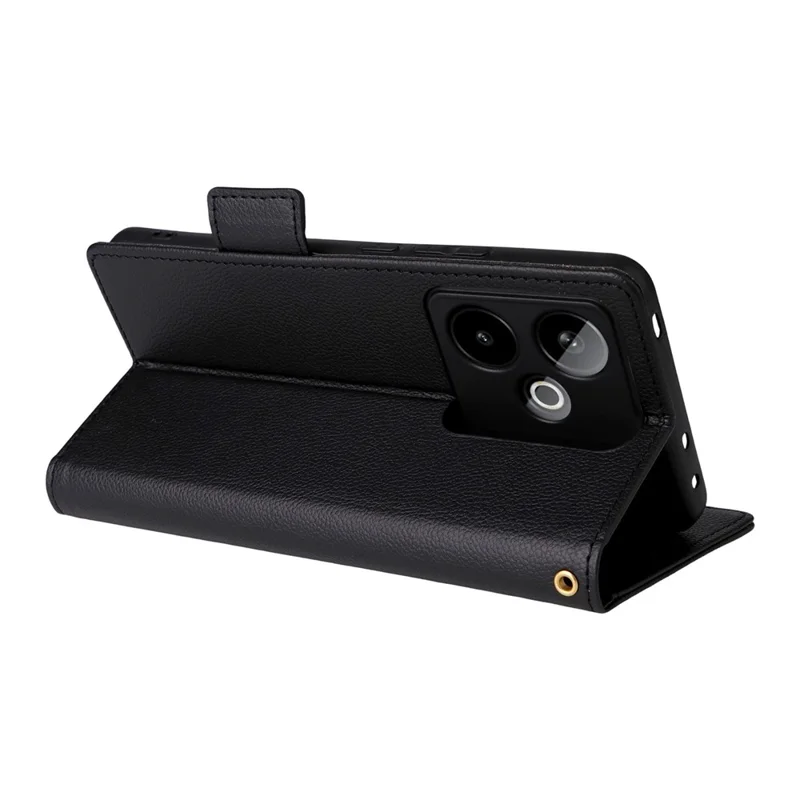 For Realme GT 7 5G Case with Wrist Strap Litchi Texture PU Leather Wallet Phone Cover - Black
