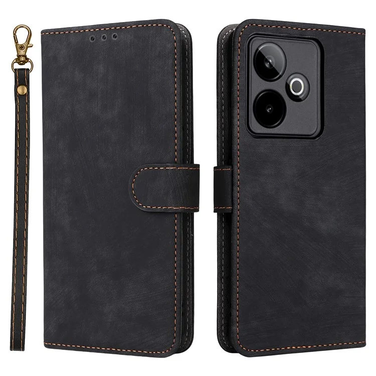 For Realme GT 7 5G Case Wallet RFID Blocking PU Leather Phone Cover Stand with Strap - Black