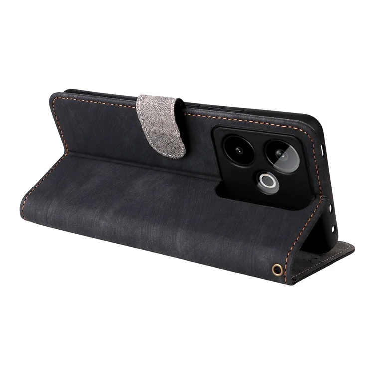 For Realme GT 7 5G Case Wallet RFID Blocking PU Leather Phone Cover Stand with Strap - Black