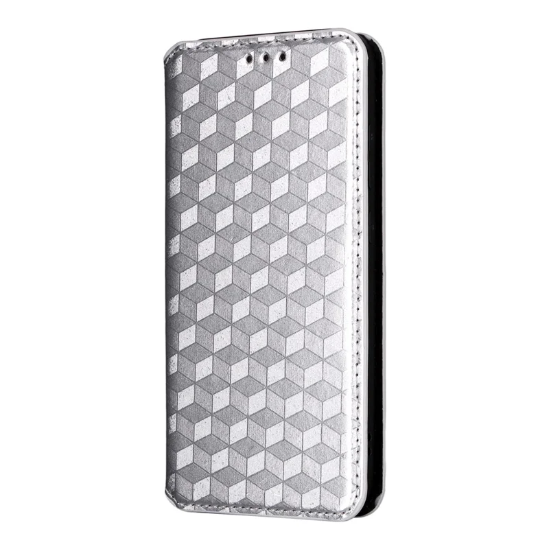 Capa Carteira para Realme GT 7 5G com Estampa de Losango em Couro - Prata