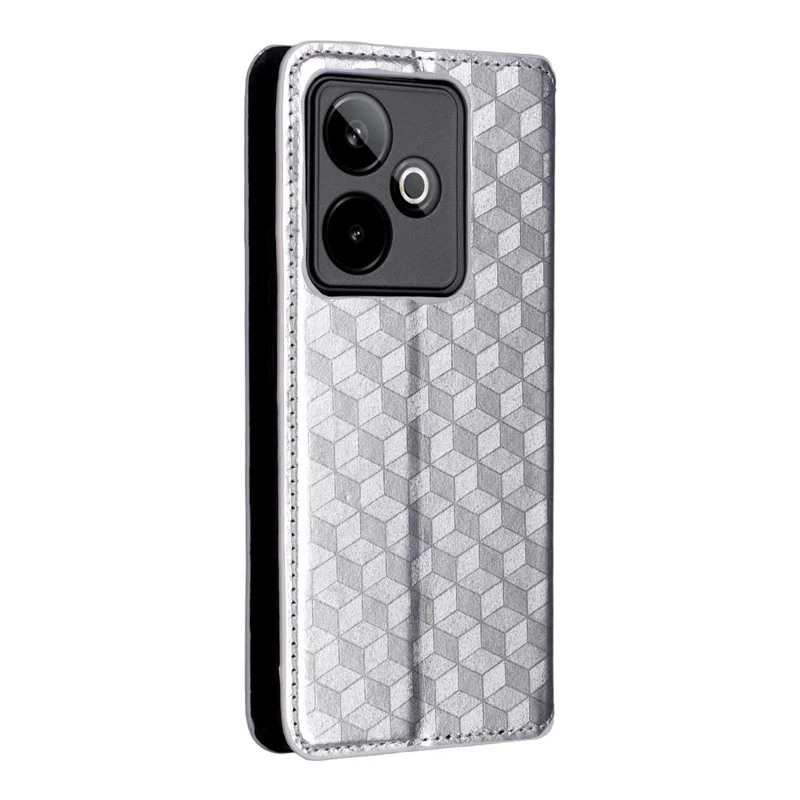 Capa Carteira para Realme GT 7 5G com Estampa de Losango em Couro - Prata