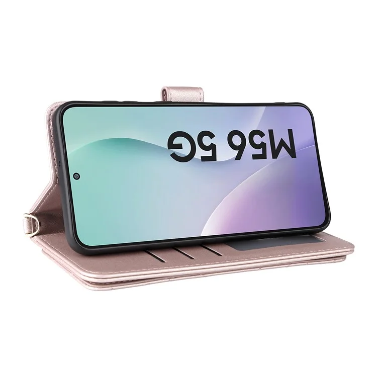 Pour Samsung Galaxy M56 5G Étui avec bandoulière / sangle de poignet Étui en cuir Téléphone Support Portefeuille - Rose