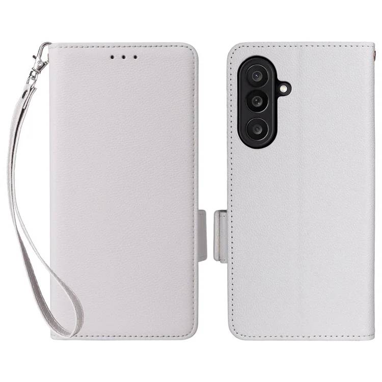 Für Samsung Galaxy M56 5G Hülle mit Handgelenkband Litchi-Textur PU-Leder-Brieftasche Handyhülle - Weiß