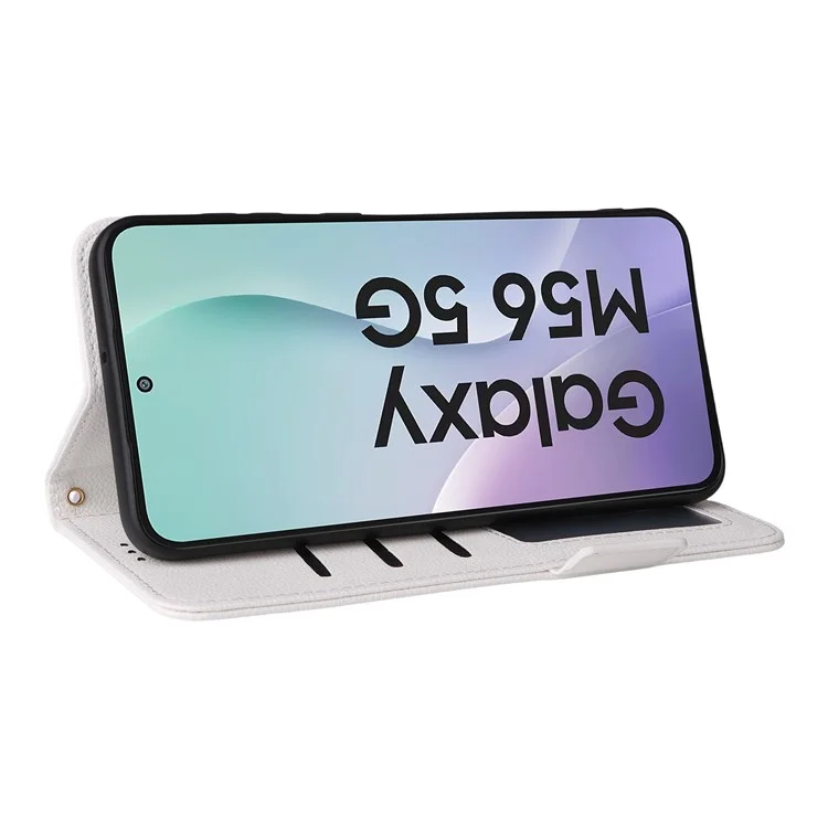 Für Samsung Galaxy M56 5G Hülle mit Handgelenkband Litchi-Textur PU-Leder-Brieftasche Handyhülle - Weiß