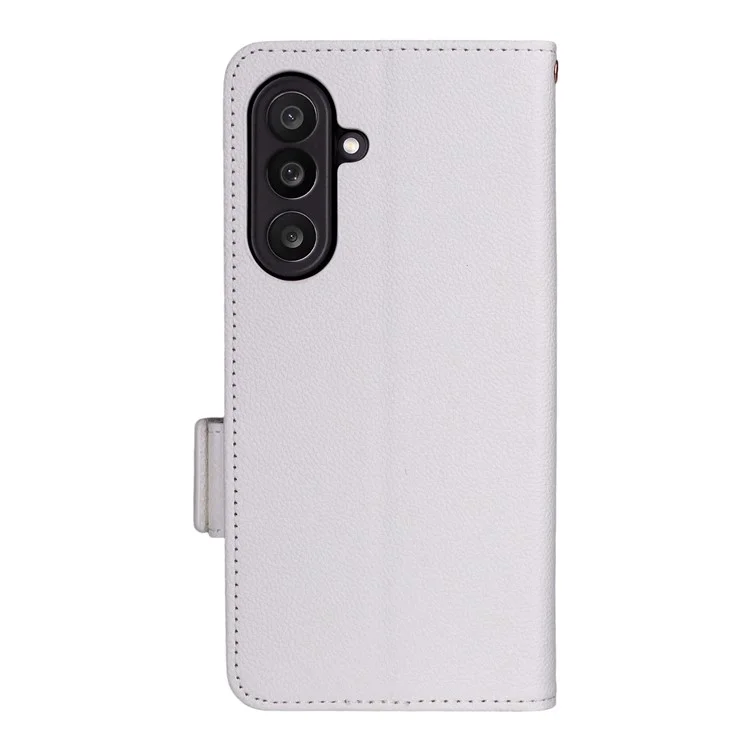 Für Samsung Galaxy M56 5G Hülle mit Handgelenkband Litchi-Textur PU-Leder-Brieftasche Handyhülle - Weiß