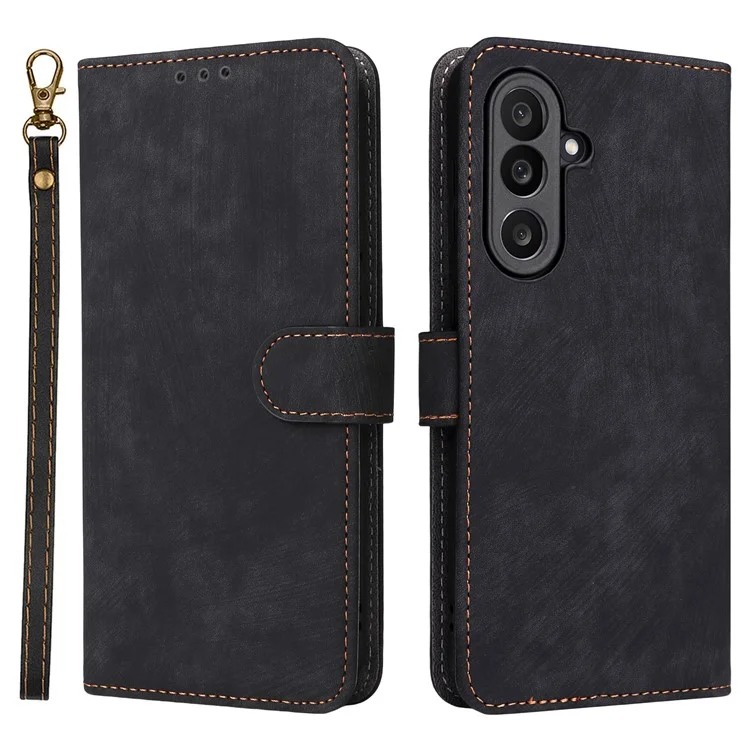 Étui pour Samsung Galaxy M56 5G Portefeuille Blocage RFID Cuir PU Étui téléphone Debout avec Sangle - Noir