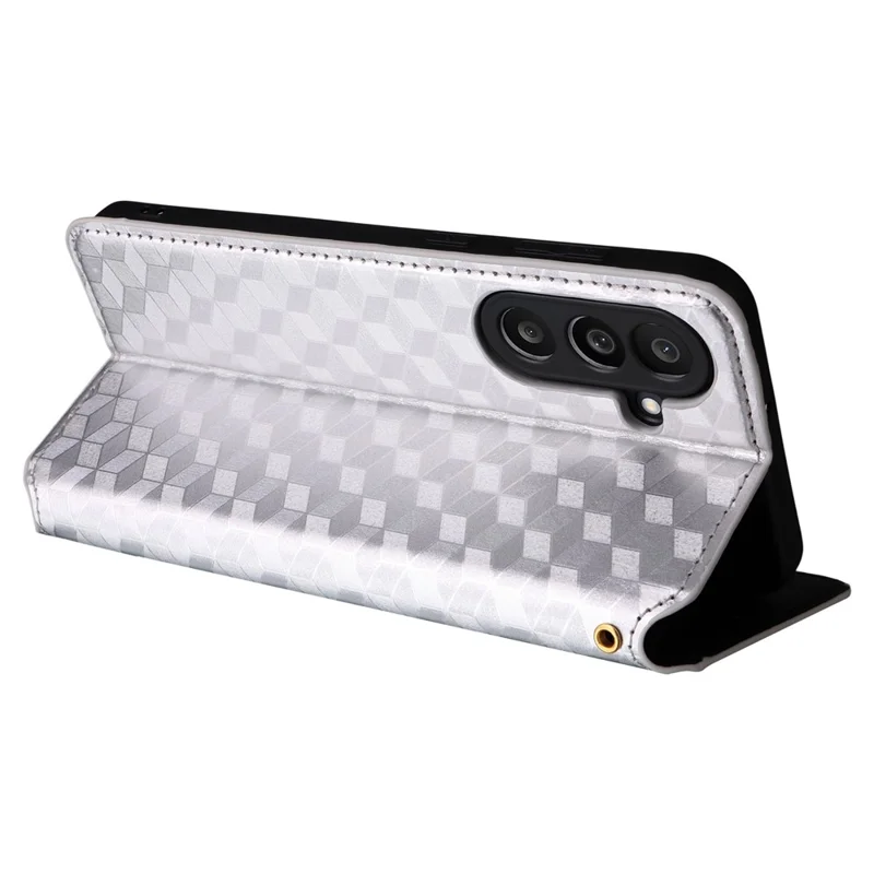 Cover a portafoglio per Samsung Galaxy M56 5G con motivo a rombi in pelle - Argento