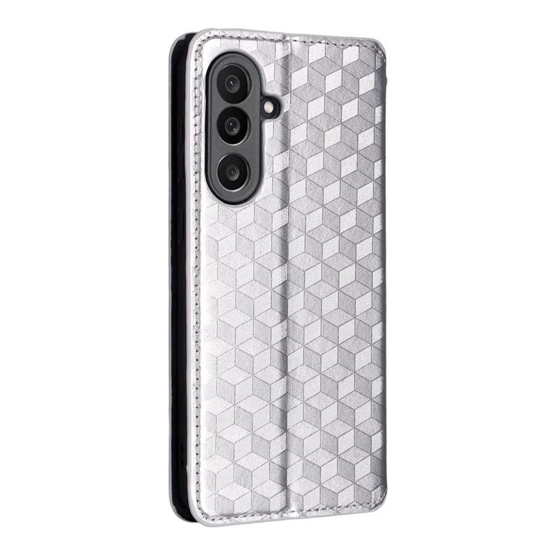 Cover a portafoglio per Samsung Galaxy M56 5G con motivo a rombi in pelle - Argento