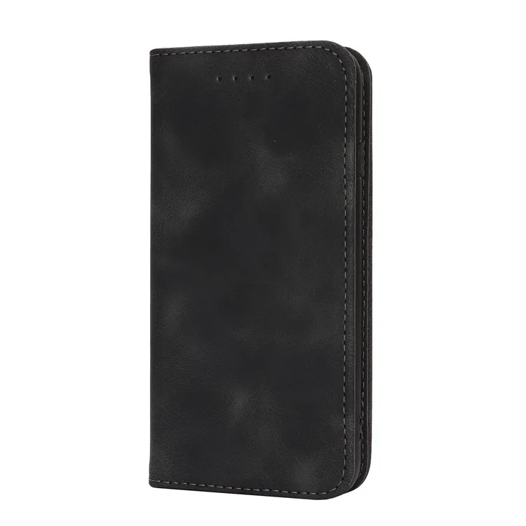 For iPhone SE (2022)  /  (2020)  /  8  /  7 Stand Case Magnetic Closure Skin Touch Leather Flip Phone Cover with Wallet - Black