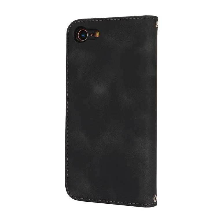 For iPhone SE (2022)  /  (2020)  /  8  /  7 Stand Case Magnetic Closure Skin Touch Leather Flip Phone Cover with Wallet - Black
