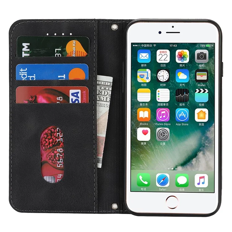 For iPhone SE (2022)  /  (2020)  /  8  /  7 Stand Case Magnetic Closure Skin Touch Leather Flip Phone Cover with Wallet - Black