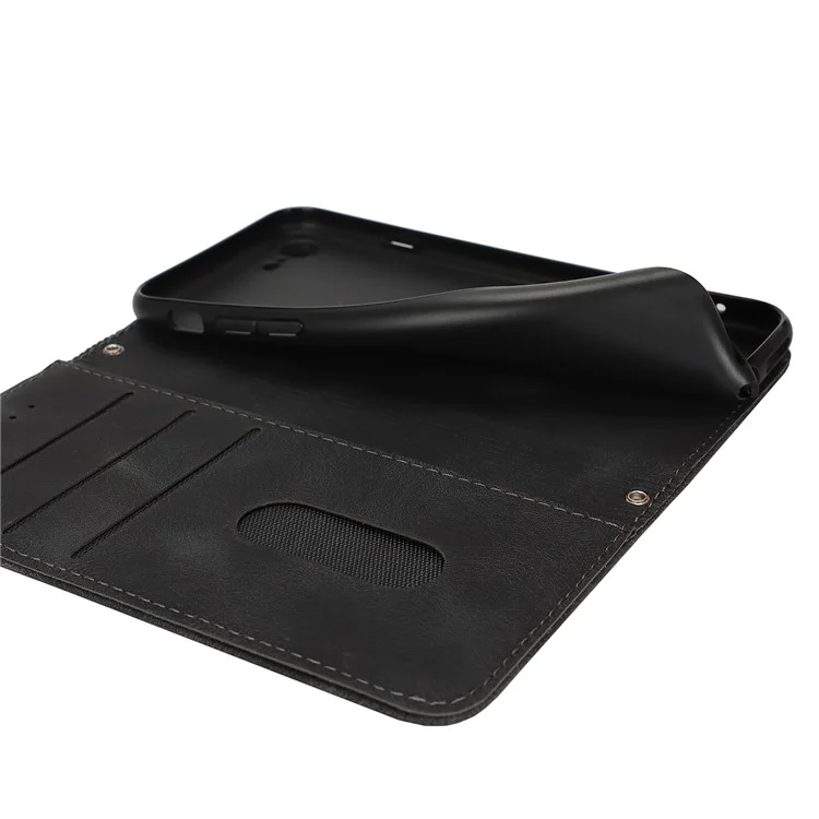 For iPhone SE (2022)  /  (2020)  /  8  /  7 Stand Case Magnetic Closure Skin Touch Leather Flip Phone Cover with Wallet - Black
