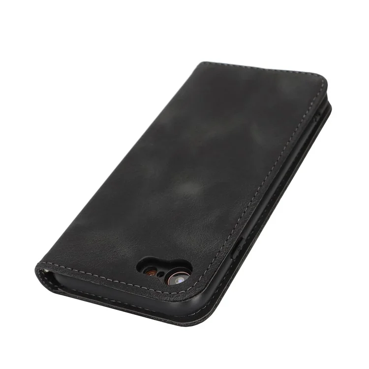 For iPhone SE (2022)  /  (2020)  /  8  /  7 Stand Case Magnetic Closure Skin Touch Leather Flip Phone Cover with Wallet - Black