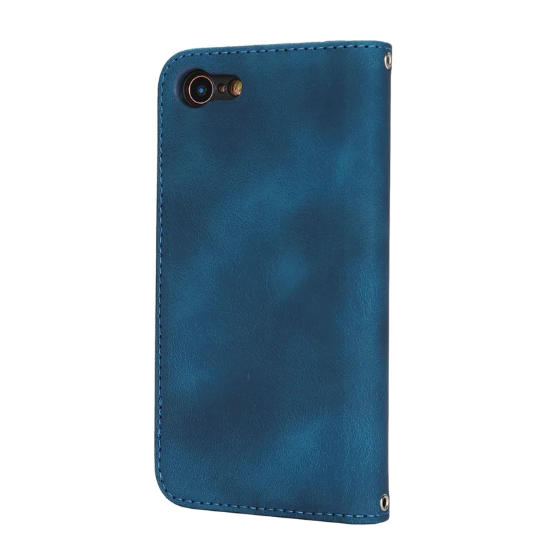 For iPhone SE (2022)  /  (2020)  /  8  /  7 Stand Case Magnetic Closure Skin Touch Leather Flip Phone Cover with Wallet - Blue