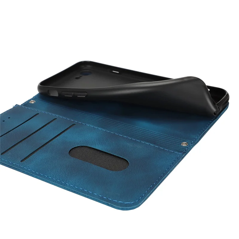 For iPhone SE (2022)  /  (2020)  /  8  /  7 Stand Case Magnetic Closure Skin Touch Leather Flip Phone Cover with Wallet - Blue