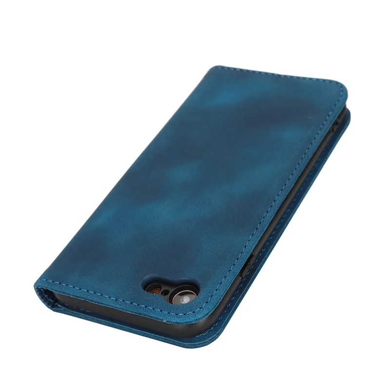 For iPhone SE (2022)  /  (2020)  /  8  /  7 Stand Case Magnetic Closure Skin Touch Leather Flip Phone Cover with Wallet - Blue