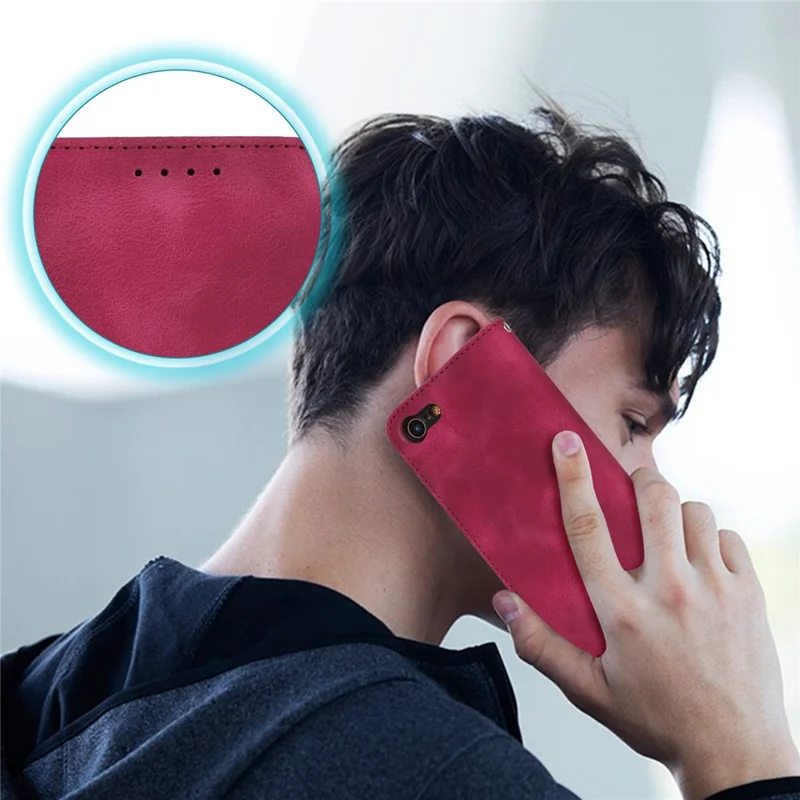 For iPhone SE (2022)  /  (2020)  /  8  /  7 Stand Case Magnetic Closure Skin Touch Leather Flip Phone Cover with Wallet - Red