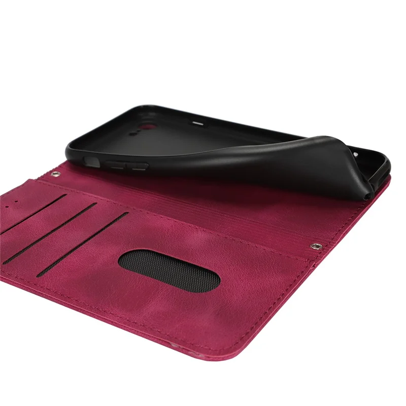 For iPhone SE (2022)  /  (2020)  /  8  /  7 Stand Case Magnetic Closure Skin Touch Leather Flip Phone Cover with Wallet - Red