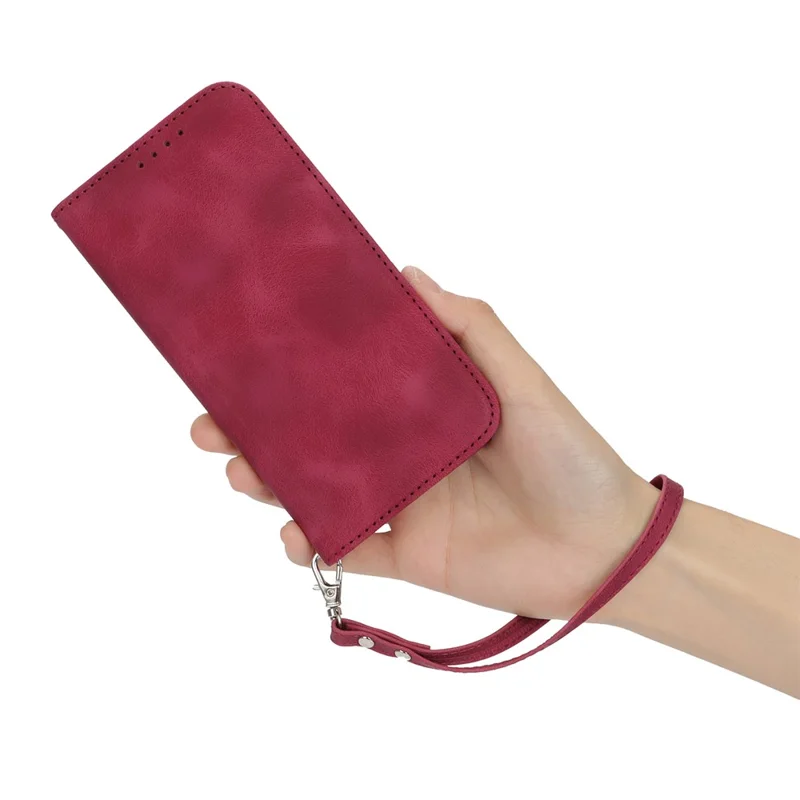 For iPhone SE (2022)  /  (2020)  /  8  /  7 Stand Case Magnetic Closure Skin Touch Leather Flip Phone Cover with Wallet - Red