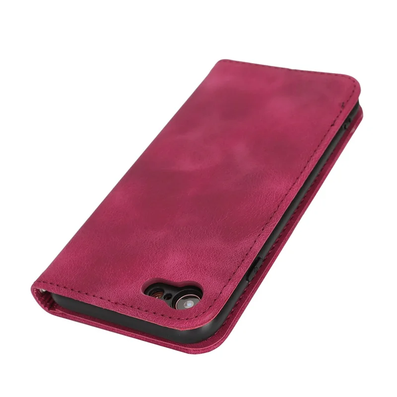 For iPhone SE (2022)  /  (2020)  /  8  /  7 Stand Case Magnetic Closure Skin Touch Leather Flip Phone Cover with Wallet - Red