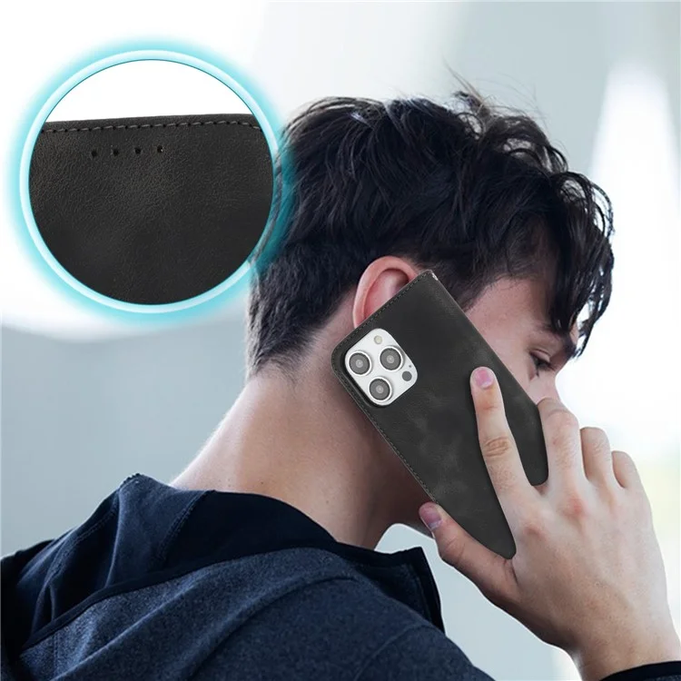 Stand Case for iPhone 13 Pro Max / 12 Pro Max Magnetic Closure Skin Touch Leather Flip Phone Cover with Wallet - Black
