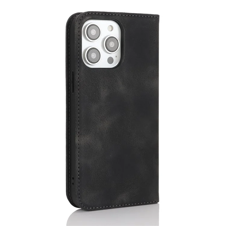 Stand Case for iPhone 13 Pro Max / 12 Pro Max Magnetic Closure Skin Touch Leather Flip Phone Cover with Wallet - Black