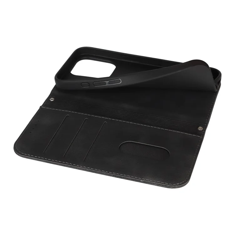 Stand Case for iPhone 13 Pro Max / 12 Pro Max Magnetic Closure Skin Touch Leather Flip Phone Cover with Wallet - Black