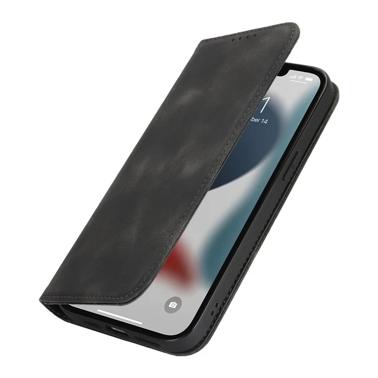 Stand Case for iPhone 13 Pro Max / 12 Pro Max Magnetic Closure Skin Touch Leather Flip Phone Cover with Wallet - Black