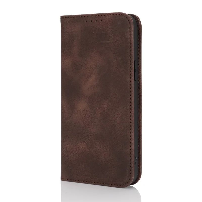 For iPhone 14 Pro Max Stand Case Magnetic Closure Skin Touch Leather Flip Phone Cover with Wallet - Coffee